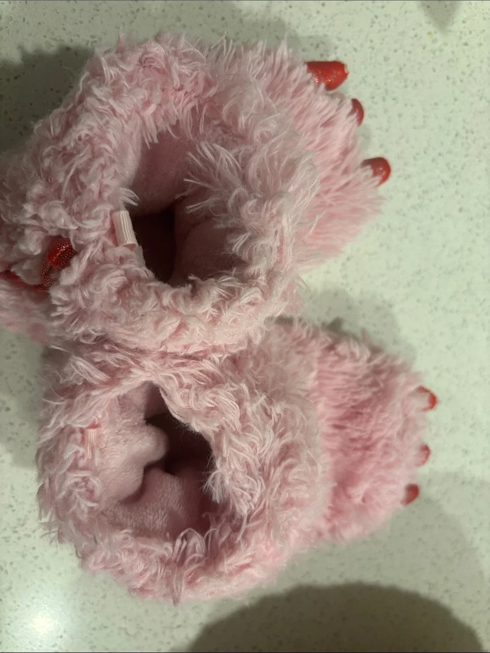 Plush Pink Fuzzy Monster Slipper Boots with Red Claws